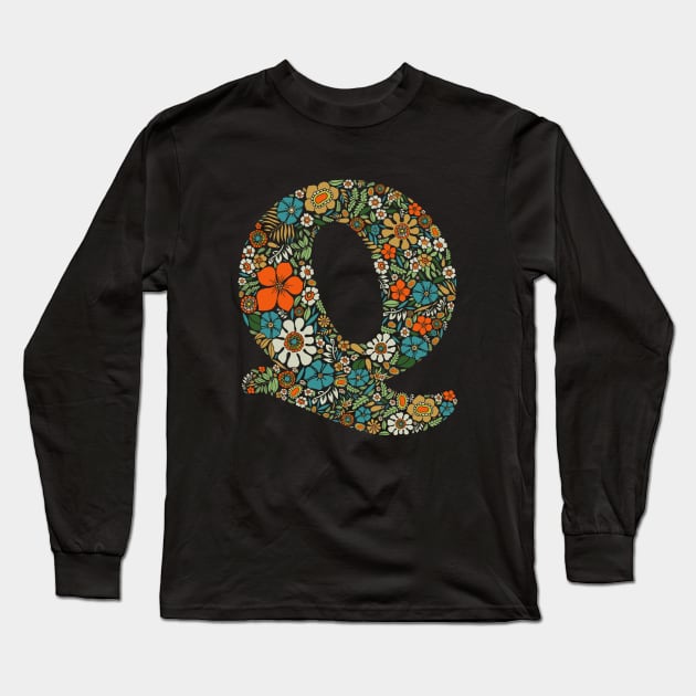 Hippie Floral Letter Q Long Sleeve T-Shirt by zeljkica